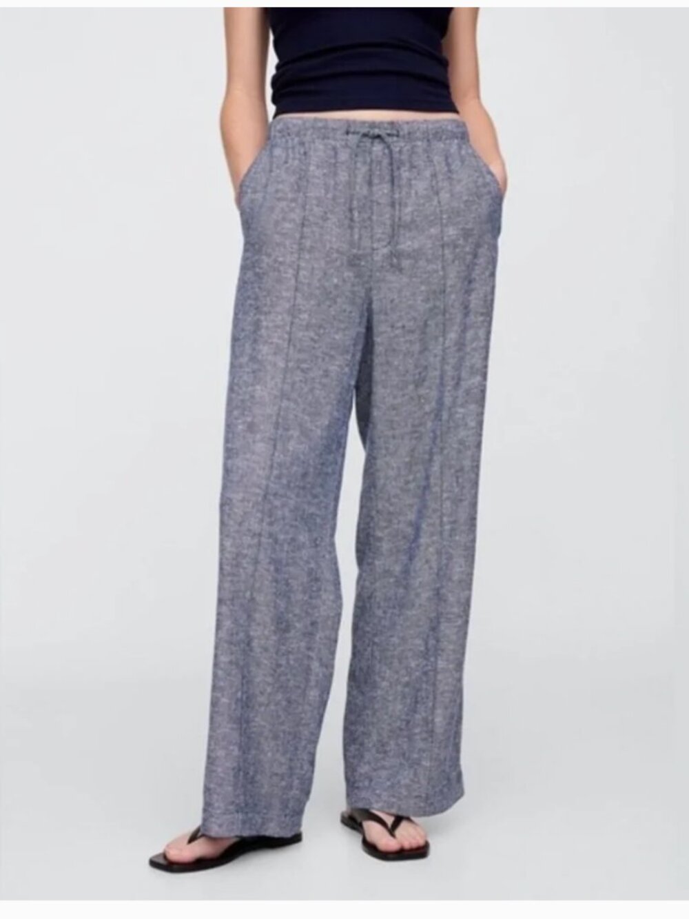 GAP Linen Blend Chambray Pull on Wide Leg pant Vertical Seam w/ Pockets sz L